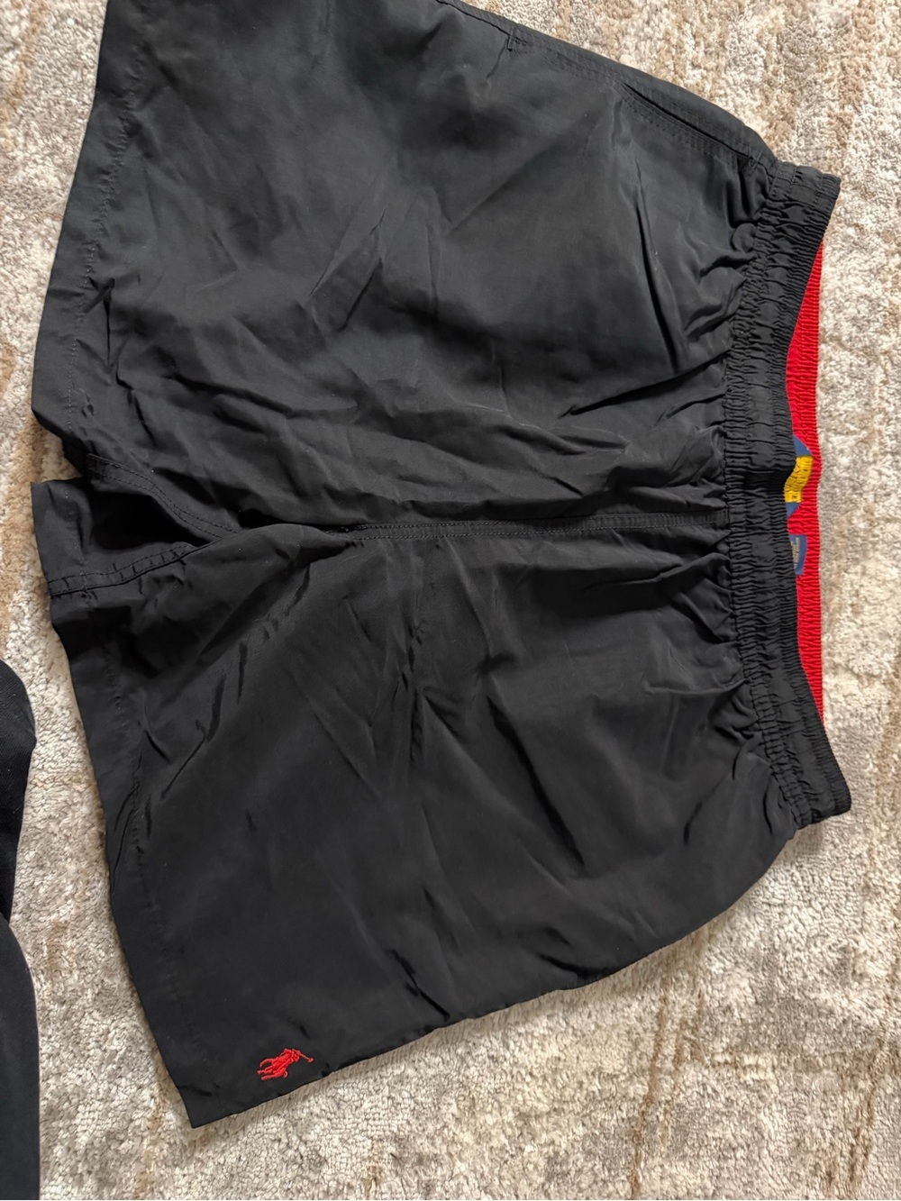Polo by Ralph Lauren Black Swim Trunks with Red Logo